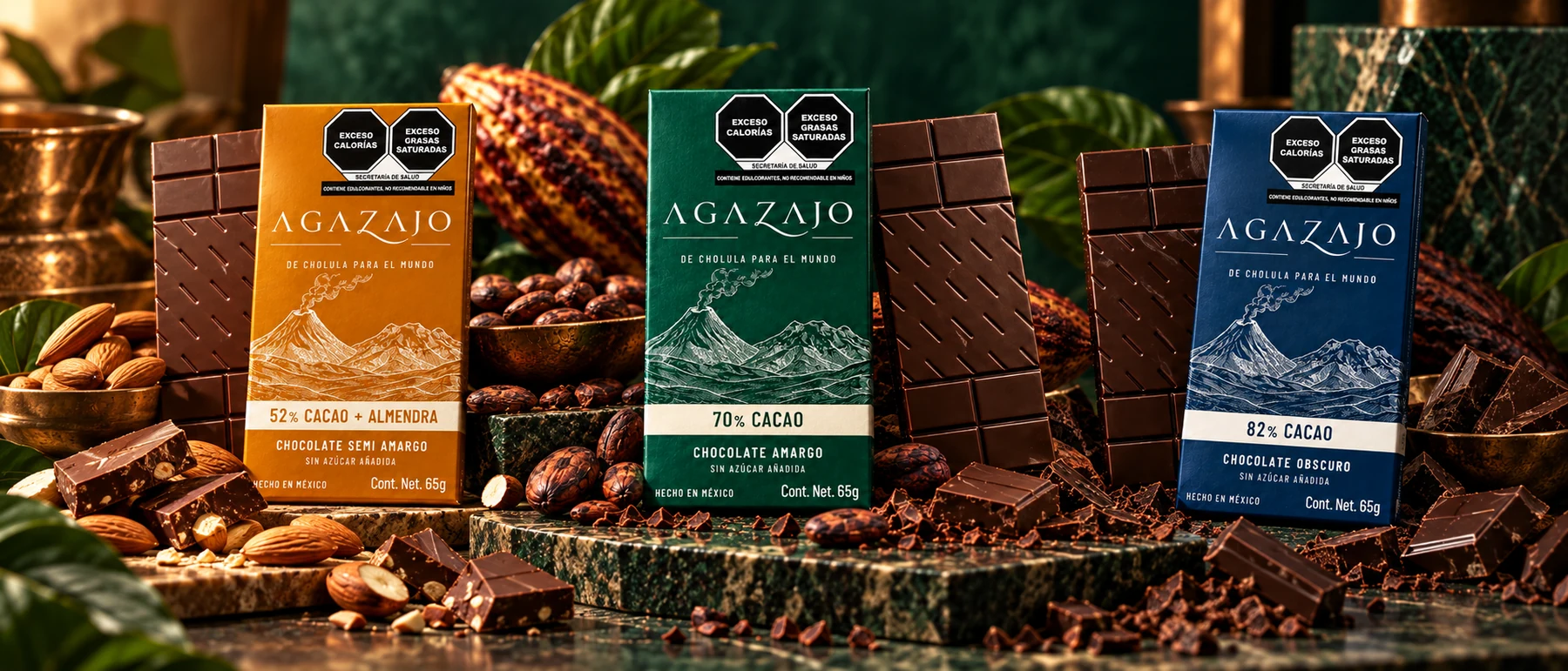 Tres barras de chocolate Agazajo: 52%, 70% y 82% cacao